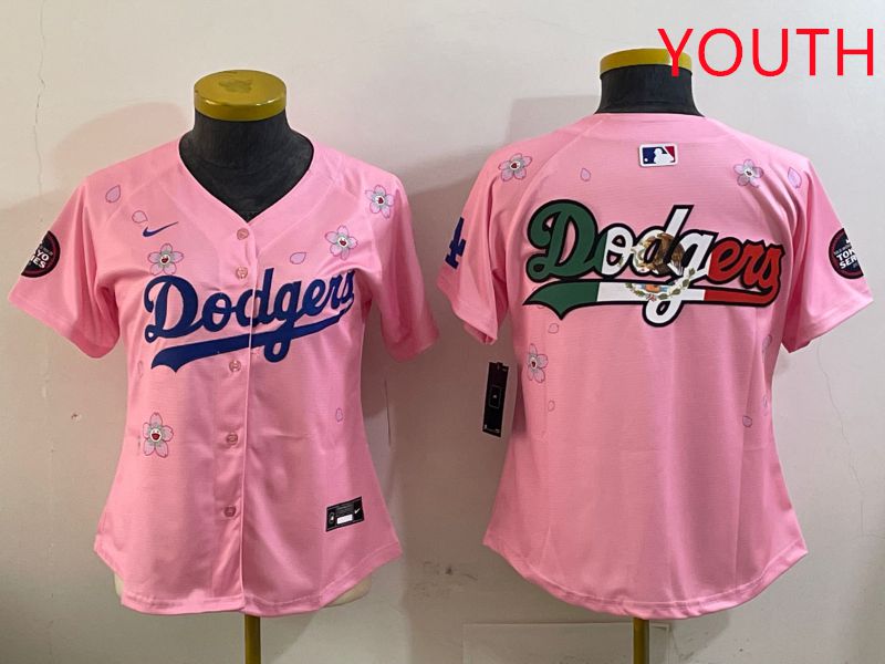Youth Los Angeles Dodgers Blank Pink Sakura Edition 2025 Nike MLB Jersey style 7->youth mlb jersey->Youth Jersey